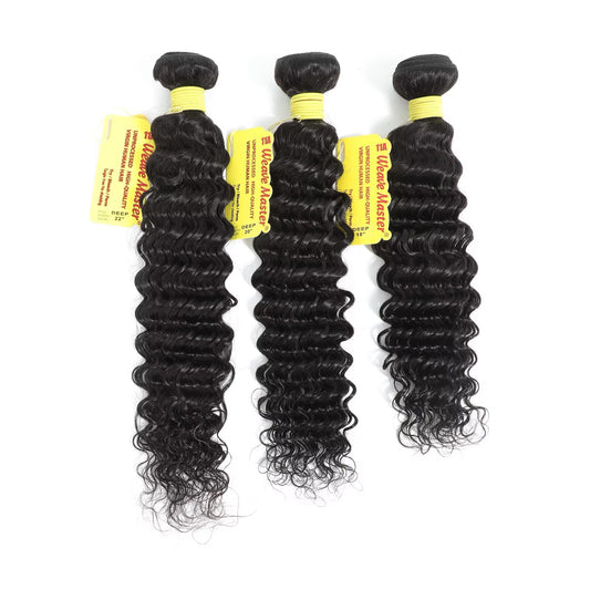 WeaveMaster Deep Wave Bundles Human Hair 11A 100% Unprocessed Virgin Raw Remy Hair 1b#