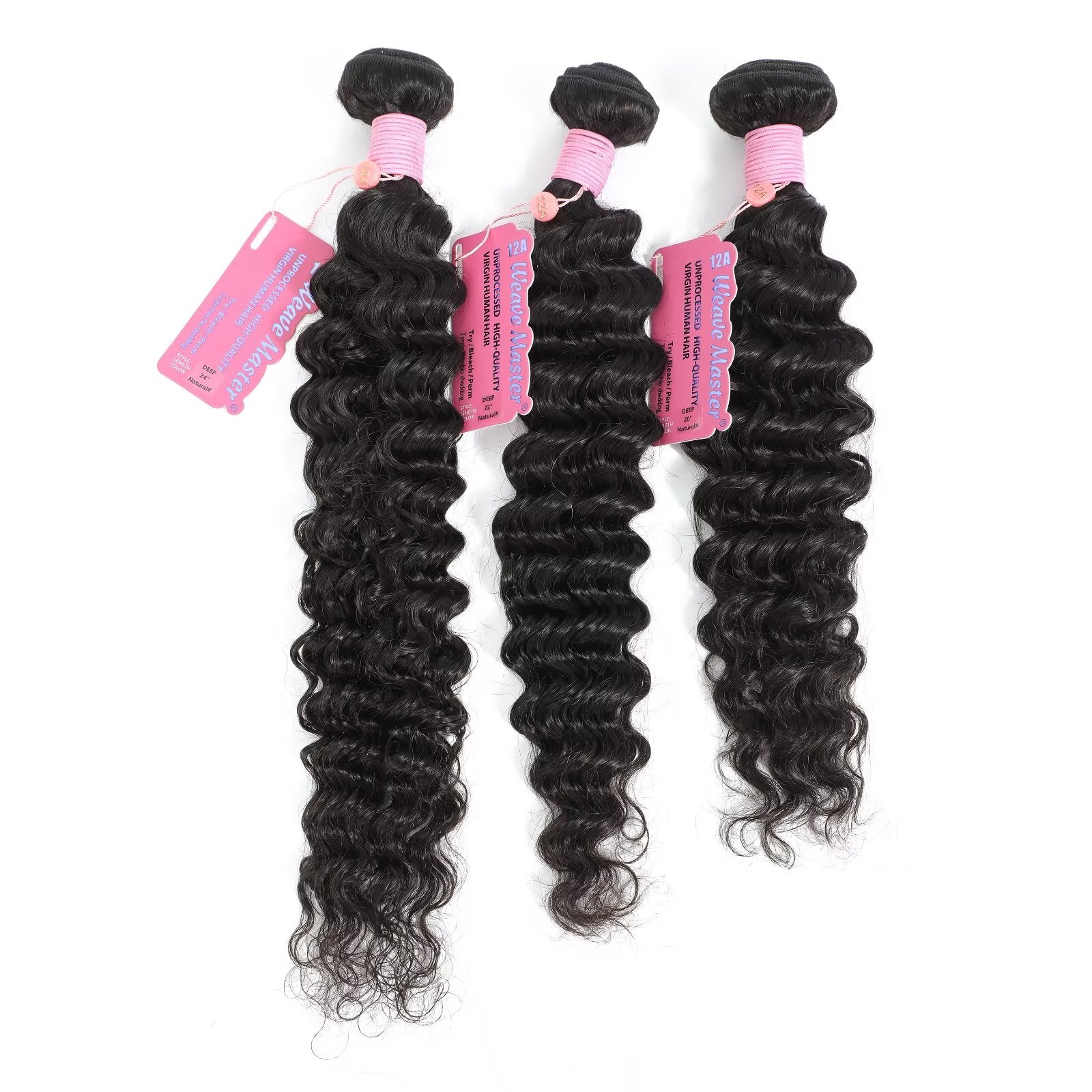 WeaveMaster Deep Wave Bundles Human Hair 12A 100% Unprocessed Virgin Raw Remy Hair 1b#